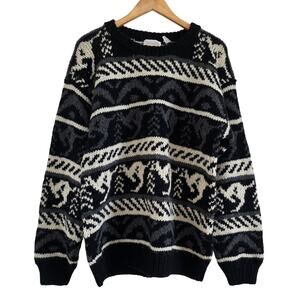 Vintage Men's Via Condotti Pure Wool Hand Knitted Kangaroo Sweater Black Size M